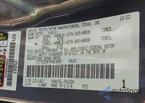 2023 Toyota Tundra Hybrid Platinum из США, поврежденный, VIN 5TFNC5DB7PX018907